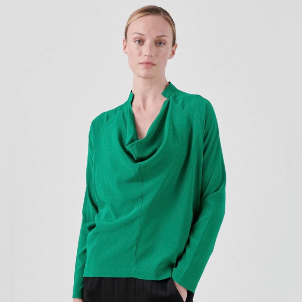 Zero + Maria Cornejo Silk Emerald Green Draped Blouse